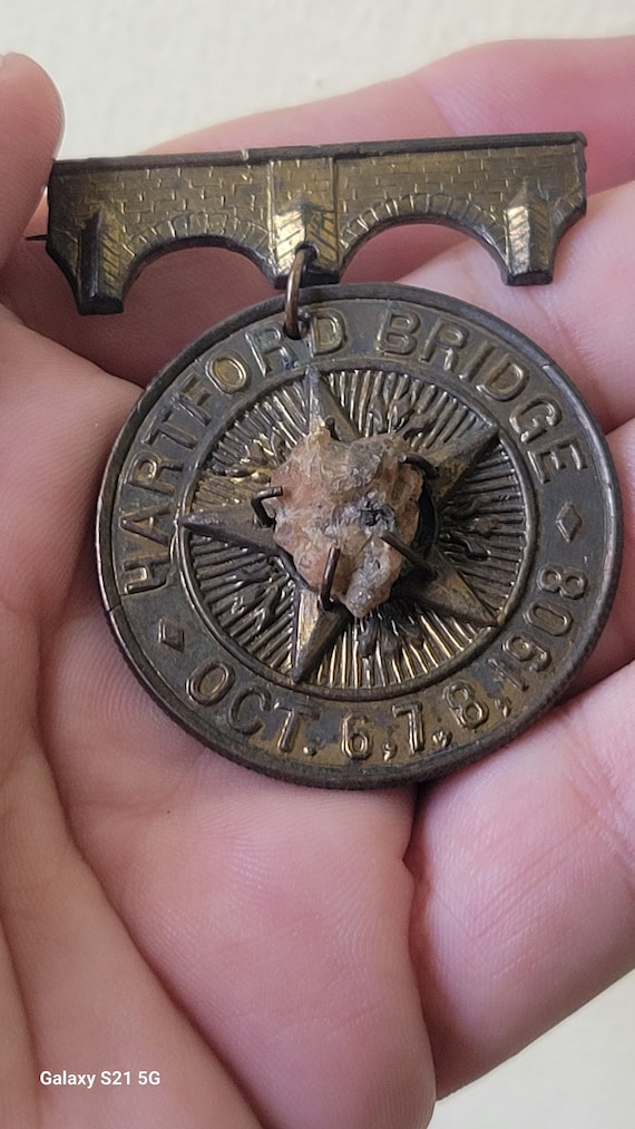 Antique Hartford Bridge Restoration Bronze Medal Pin … - Gem