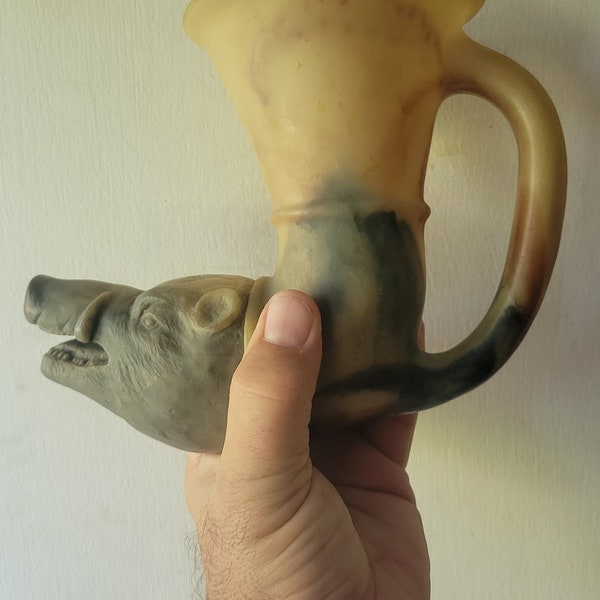Vintage Incolay Stone Boar Head Rhyton Drinking Horn Rare