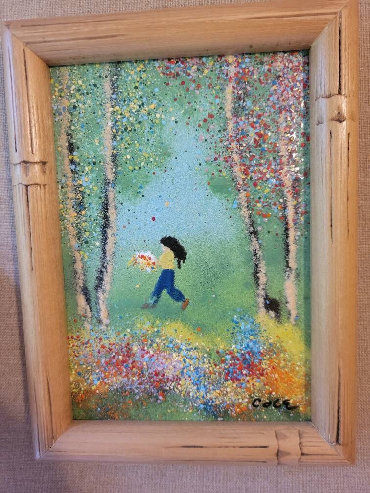 Vintage Girl Painting Enamel on COPPER Signed by Artist Cole Framed Etsy
