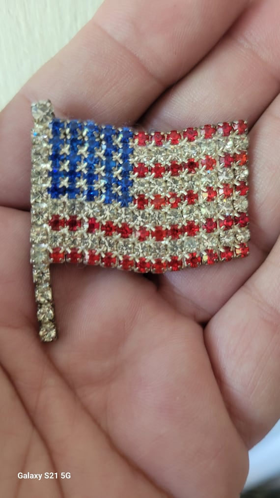 Vintage American Flag Pin Brooch with Red White a… - image 1
