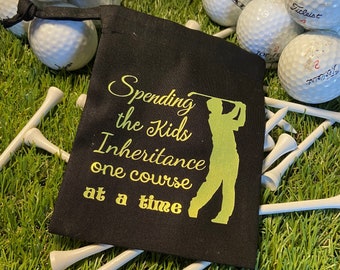 Mens Golf Tee Bag, fun tee holder 'spending the kids inheritance' | Fathers Day