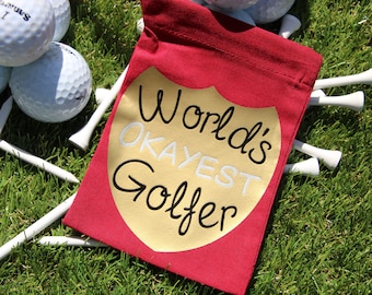 Golf Tee Bag | World's Okayest Golfer | Great gift for a Golfer | golf fun sayings | Golf Tee holder | unusual Golf gift