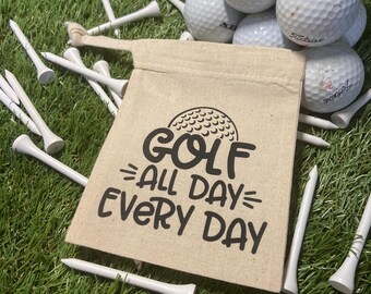 Natural Cotton golf tee bag | Tee holder | Golf bag | Golf all day everyday | Golf Gift