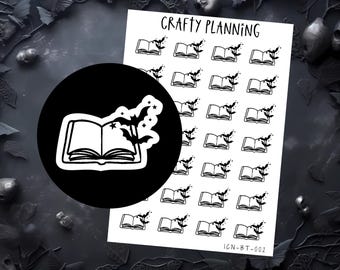 Gothic Book Stickers: Witchy Bat and Reading Icons