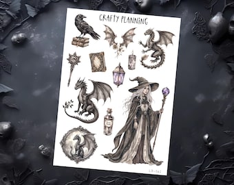 Drachen Aufkleber, Drachenkern, Deco Stickerbogen, Planer Aufkleber, Journal Aufkleber, Fantasy Aufkleber, Mythische Aufkleber, Bücherwurm