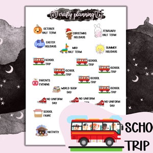 School Stickers, Planner Stickers, School Date Stickers, School Trip Stickers, Sports Day, Parents Evening, School Camp, Nativity, Uniform