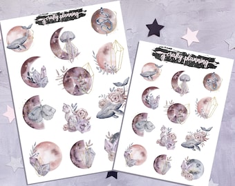 Moon Stickers, Celestial Stickers, Witchcraft Stickers, Deco Stickers, Journal Stickers, Planner Stickers, Esoteric Stickers, Pink Moon