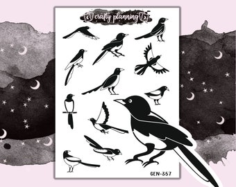 Magpie Bird Stickers For Planners, Journals And Scrapbooks