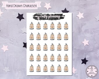 So Tired Stickers, Crafty Bear, Hand Drawn Character, Planner Stickers, Character Stickers, Mood Stickers, Mood Tracking, Insomnia Stickers