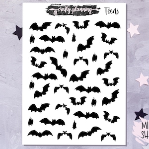 Bat Stickers, Planner Stickers, Halloween Stickers, Witchcraft Stickers, Witch Planner Stickers, Silhouette Stickers, Spooky Stickers