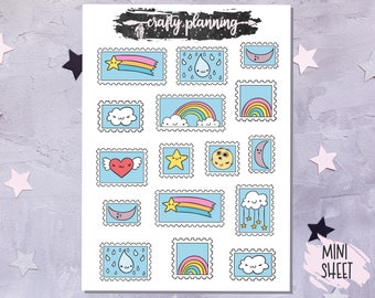 Stamp Stickers, Cute Stickers, Planner Stickers, Penpal Stickers, Kawaii Stickers, Rainbow Stickers, Weather Stickers