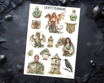 Drachen Aufkleber, Drachenkern, Deco Stickerbogen, Planer Aufkleber, Journal Aufkleber, Fantasy Aufkleber, Mythische Aufkleber, Bücherwurm