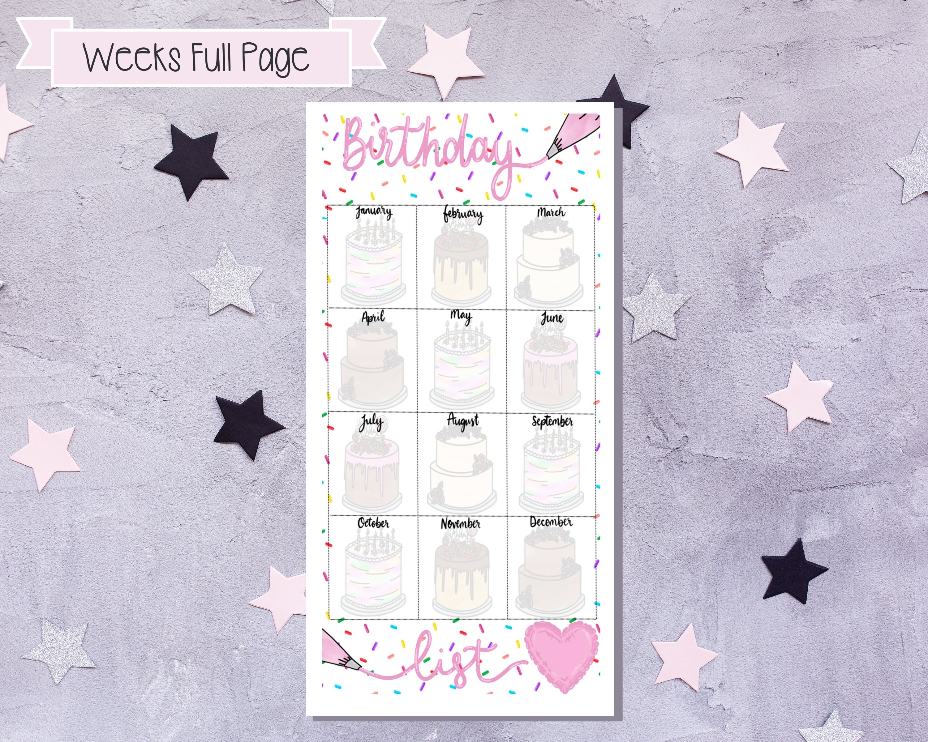 Full Page Sticker, Birthday Stickers, Hobonichi Weeks, PP Weeks, Notes Page Stickers, Tracker Stickers, Planner Stickers