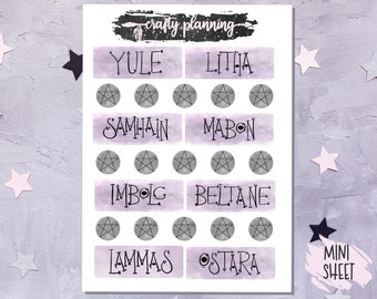 Sabbat Stickers, Hand Drawn Sabbat Planner Stickers, Yule, Litha, Samhain, Mabon, Imbolc, Beltane, Lammas, Ostara, Witchcraft Stickers