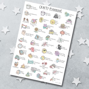 Adesivi per agenda delle festività del Regno Unito 2027, icone doodle pastello per i giorni festivi, etichette per diario, Giorno della Memoria, San Giorgio, decalcomania per calendario