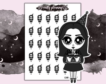 Birthday Stickers, Goth Girl, Planner Stickers, Journal Stickers, Character Stickers, Functional Stickers