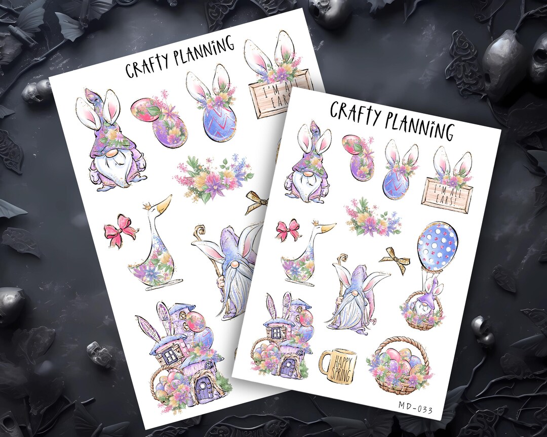 Planner Sticker Sheet: Easter Rabbits and Spring Flowers - Pastel ...