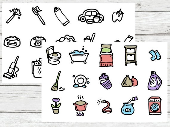 Chores Icons Housework Icons Colour Icons Black And Whits Etsy