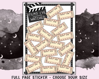 Movie Stickers, Movie Tracker, Full Page Stickers, Planner Stickers, Notes Page Stickers, Bujo Stickers