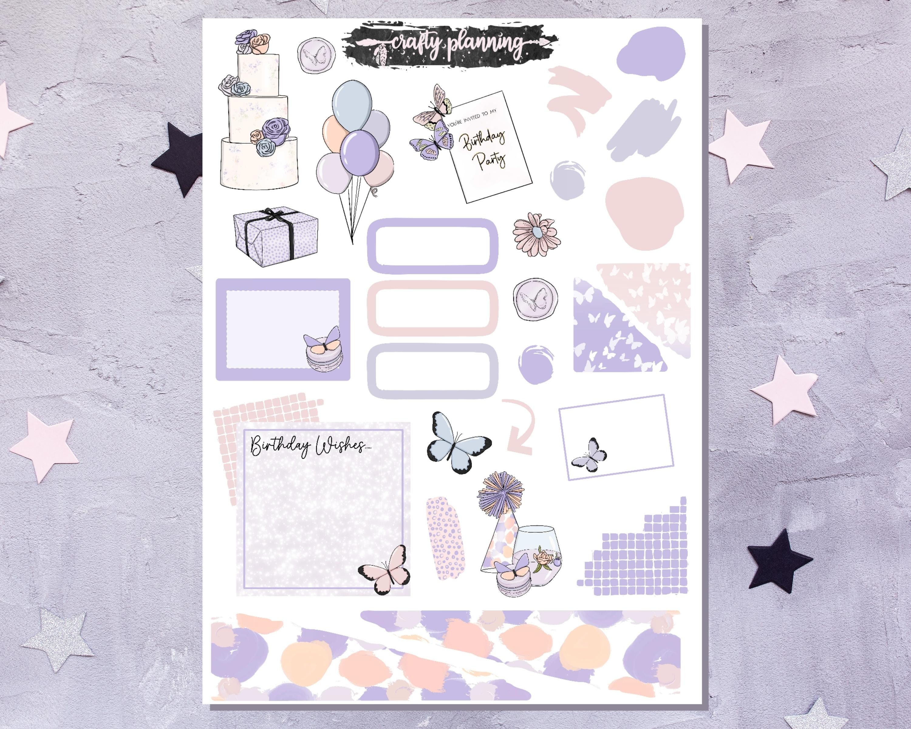 Birthday Stickers, Journal Stickers, Journal Planner, Planner Stickers,  Butterfly Stickers, Birthday Planner Kit, Journal Kit