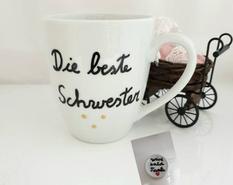 Tasse mit versteckter Botschaft, die beste Schwester wird bald Tante, personalisierbar, Schwangerschaft verkünden