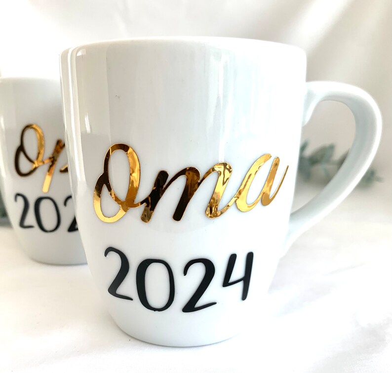 Mug Grandma in 2025 and Mug Grandpa in 2025, Porcelain Mugs With Golden