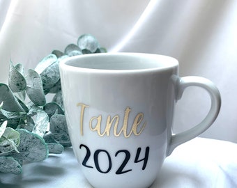 Tante 2024 Tasse mit Goldschrift, Geschenk Tante 2024, Du wirst Tante 2024, Schwangerschaft verkünden