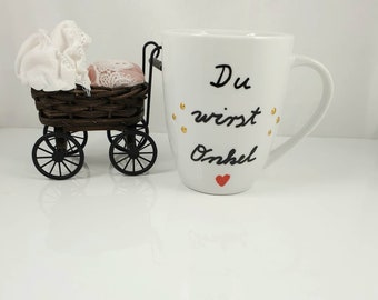 Handbeschriebene ,Du wirst Onkel' Tasse, personalisierbar, Tasse für werdenden Onkel, Schwangerschaft verkünden