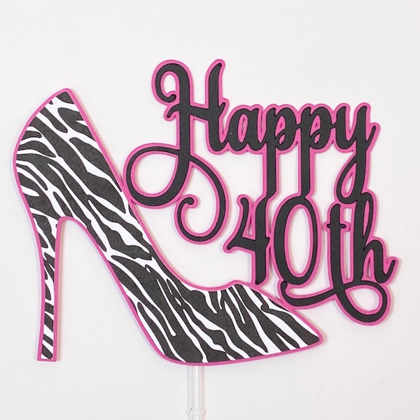 Shocking Pink/Black/White Zebra Print Shoe Cake Topper 18th, 21st, 30th, 40th, 50th, 60th, 70th