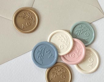 Personalised Olive Branch Wax Seal Sample - Ready Made with Self-Adhesive Backing for Botanical Wedding Invitations