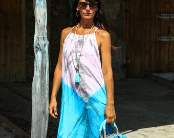 Maxi-Batikkleid, handgefertigt, Einheitsgröße, Sommerkleid, locker sitzend, leicht zu tragen, Boho-Chic, Ibiza-Stil