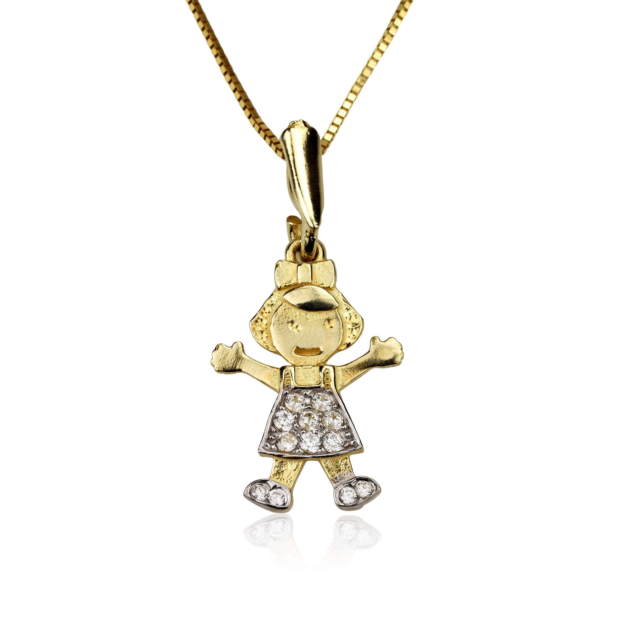 14k Solid Gold Girl Necklace 14k Dainty Girl Pendant 14k Etsy