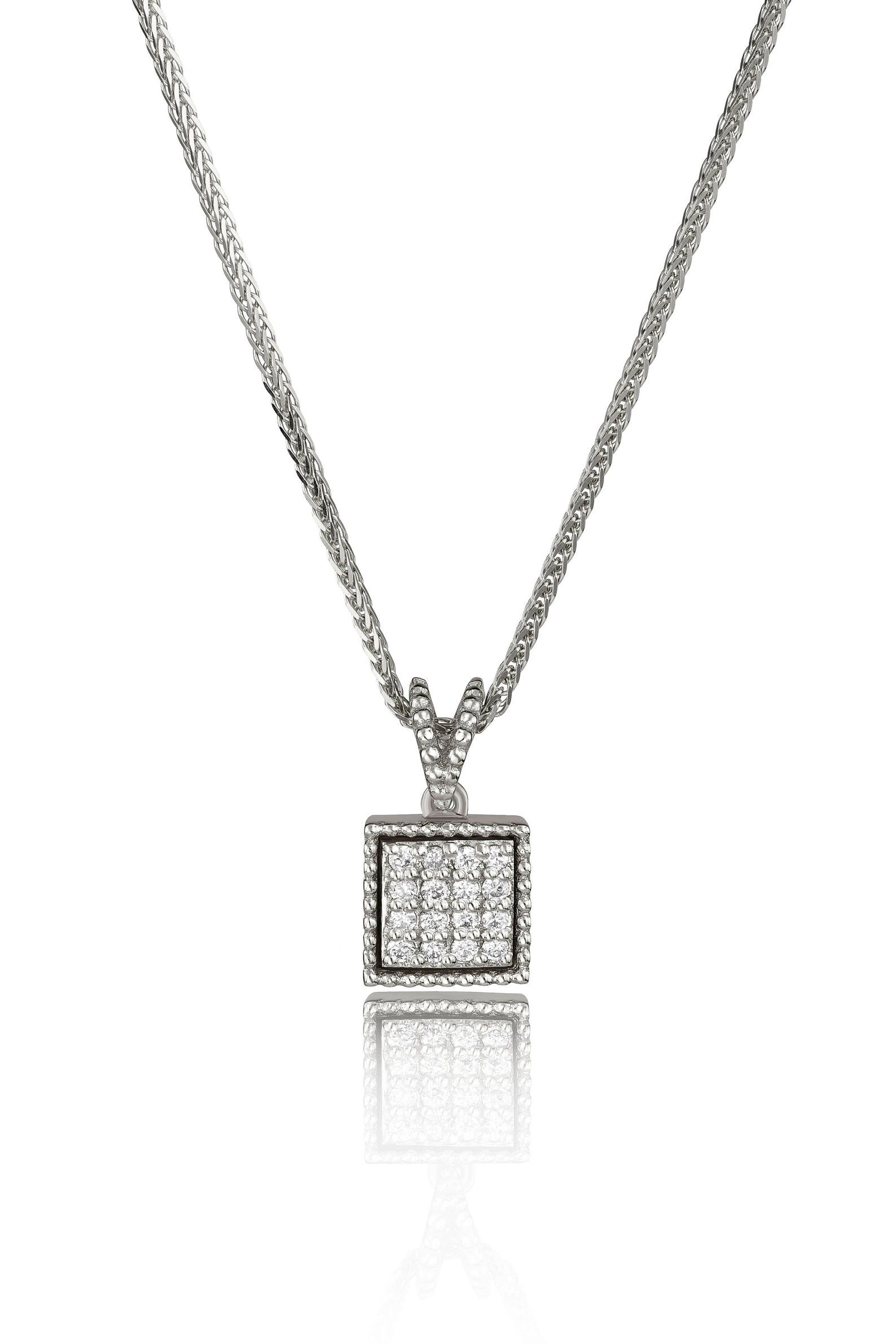 14k Solid White Gold Diamond Necklace Square Diamond Pendant Etsy
