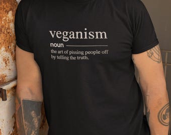 Camiseta vegana divertida, camiseta con definición de veganismo, camiseta con humor vegano, regalo vegano a base de plantas, camiseta con derechos de los animales, camiseta unisex negra