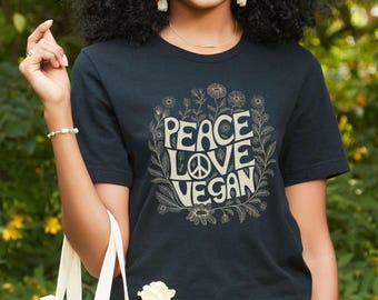 Camiseta vegana "Peace Love", ropa libre de crueldad animal, regalo de origen vegetal, ropa vegana, camiseta con derechos de los animales, camiseta vegana