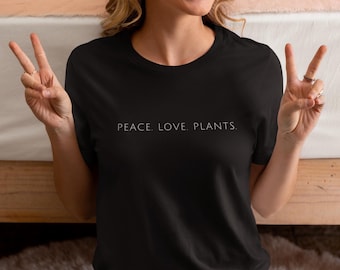 Camiseta vegana minimalista, "Paz, amor, plantas", camiseta vegana con eslogan, camiseta vegana, camiseta vegana sutil