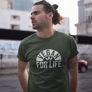 Vegan For Life T Shirt, Vegan Shirt, Animal Rights T-Shirt, Cruelty Free Tee Shirt, Plant Based, Vegan Gift, Unisex Khaki Tee