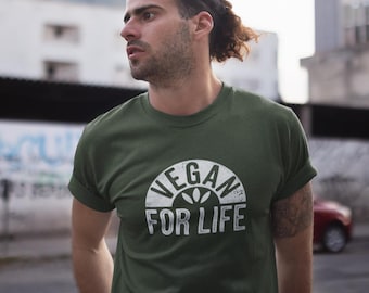 Camiseta vegana de por vida, camiseta vegana, camiseta con derechos de los animales, camiseta sin crueldad animal, regalo vegano de origen vegetal, camiseta caqui unisex