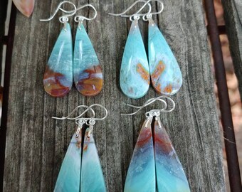 Opalized Wood Dangle Drop Earrings
