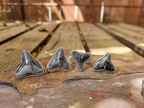 Silver shark tooth ring. Sterling silver megalodon ring.  One of a kind custom ring.