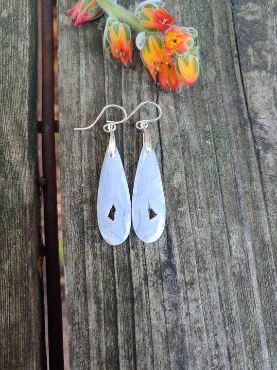 Sweet blue lace agate earrings.  Available in silver only