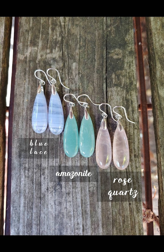 Clearance sale!  Teardrop rose quartz earrings.  Teardrop rose quartz earrings sterling silver rose quartz earrings