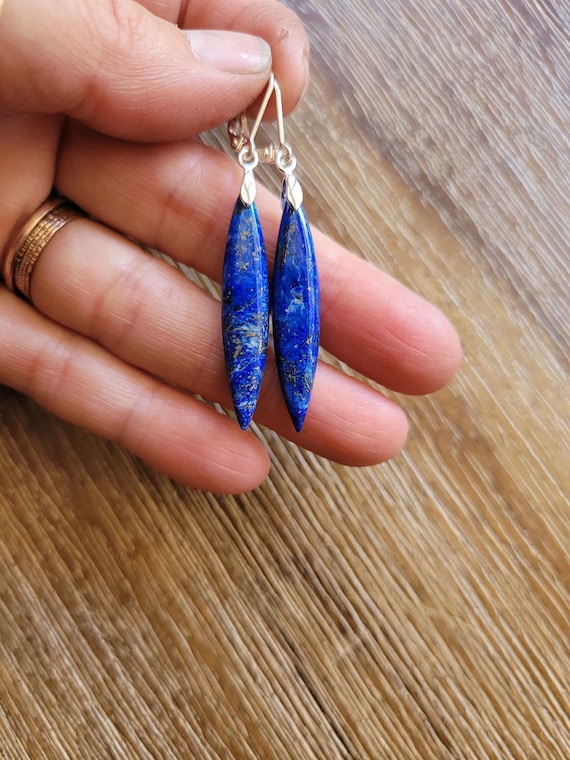Clearance sale!  Lapis lazuli earrings.  Sterling silver lapis earrings. Marquise shaped lapis lazuli