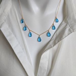 Collana svizzera con topazio azzurro. La tua scelta tra oro riempito, oro rosa riempito o argento sterling