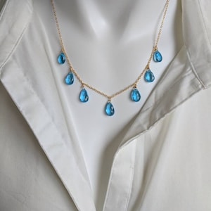 Swiss blue topaz necklace. Your choice of gold filled, rose gold filled or sterling silver