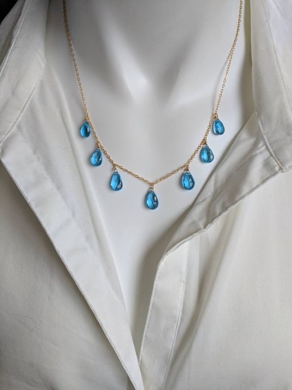 Swiss blue topaz necklace. Your choice of gold filled, rose gold filled or sterling silver
