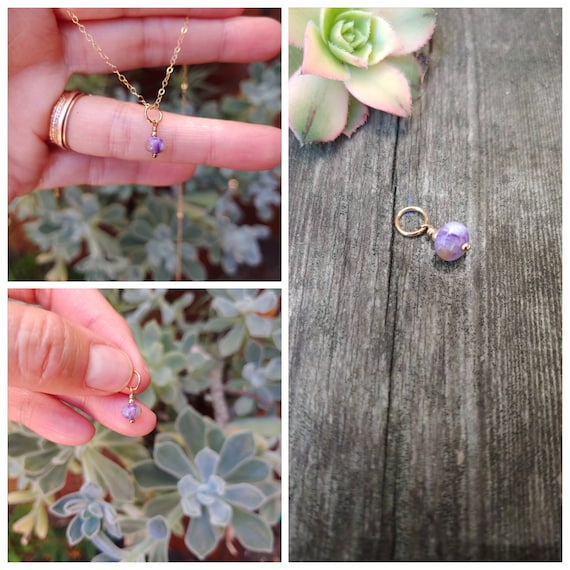 Dainty charoite pendant.  Charoite necklace.  Charoite garnet.  Gold charoite Rose gold charoite necklace.  Charoite charm