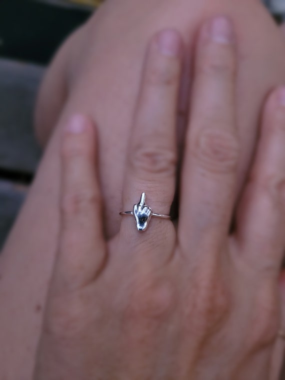 The bird sterling silver dainty ring. Solid silver middle finger ring. Fuck you ring.