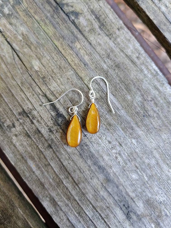Clearance sale! Teardrop tiger eye earrings. Sterling silver, gold and rose gold tigers eye earrings