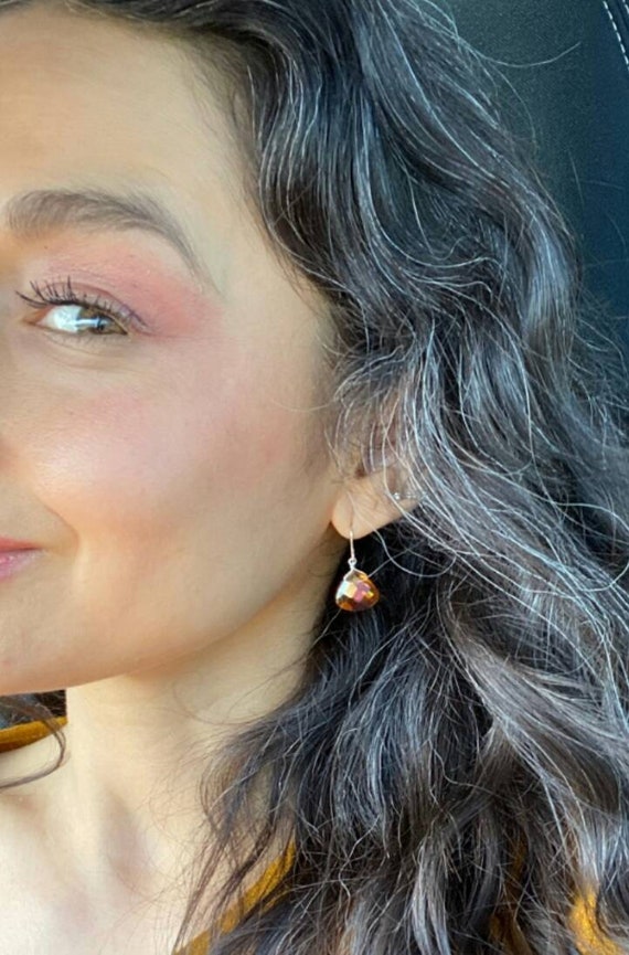 Faceted mystic carnelian earrings. Sterling silver, gold and rose gold carnelian quartz earrings. Orange earrings